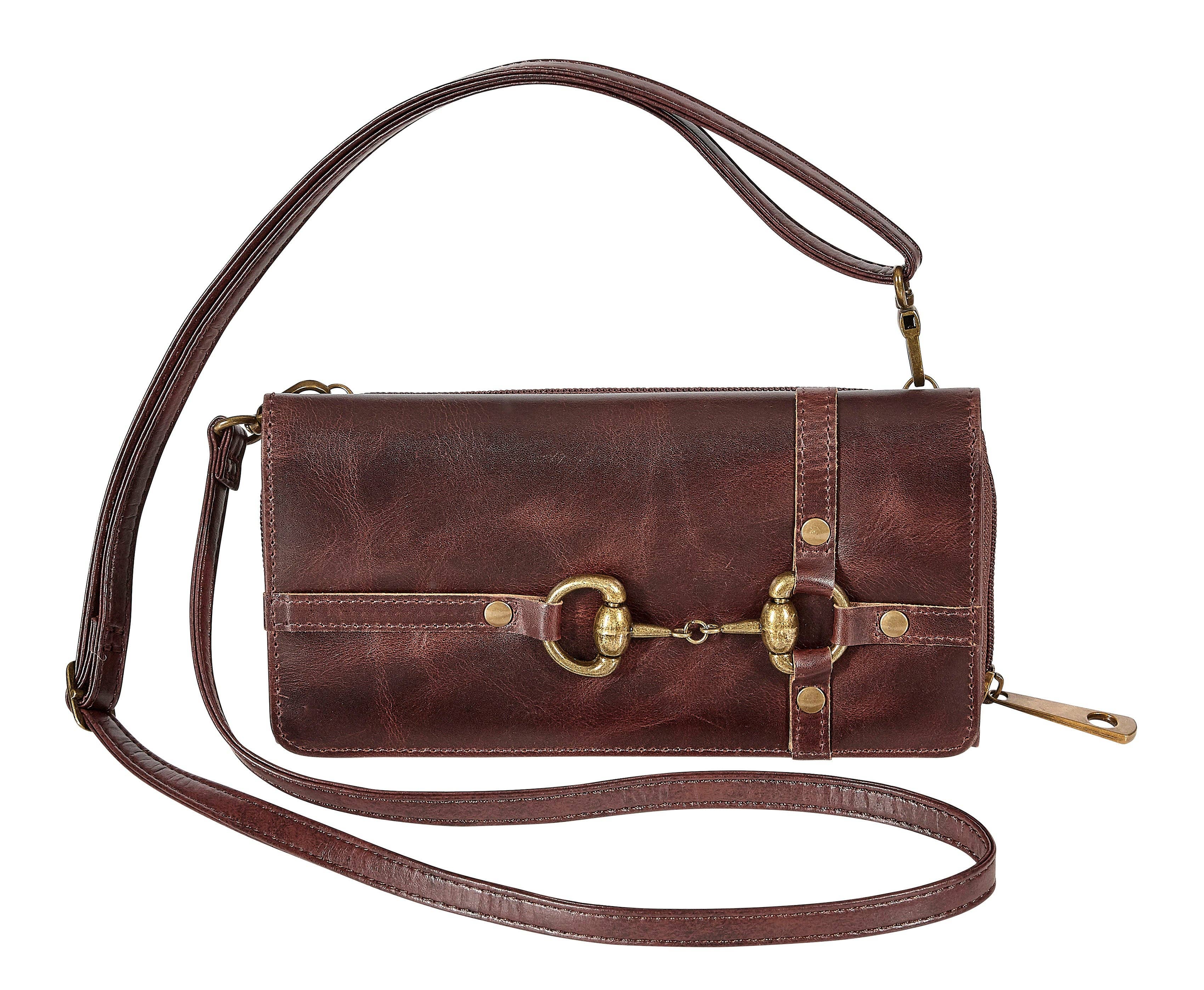 AWST Int'l Snaffle Bit Leather Cross Body Wallet: Black / STD