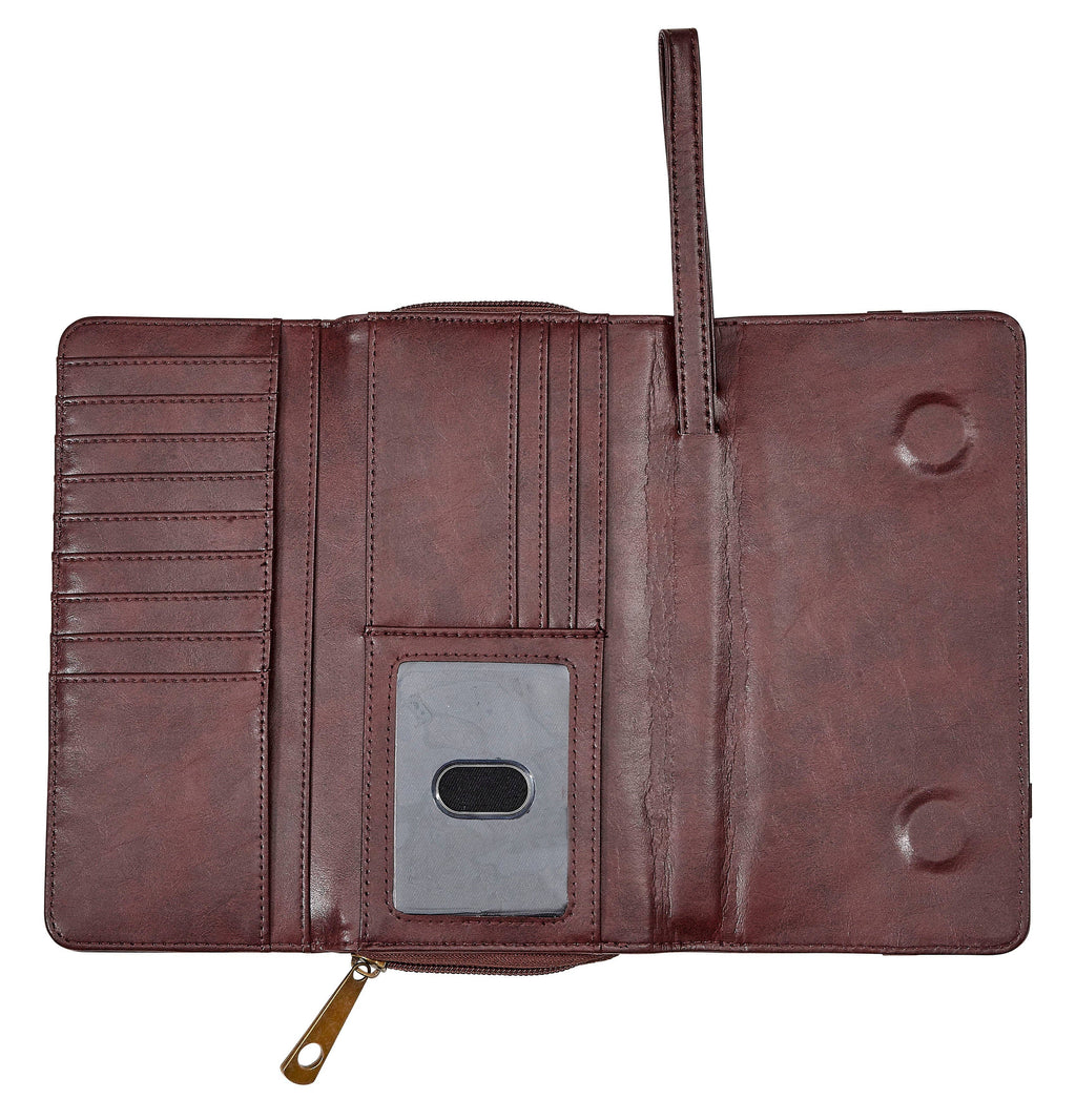 AWST Int'l Snaffle Bit Leather Cross Body Wallet: Brown / STD