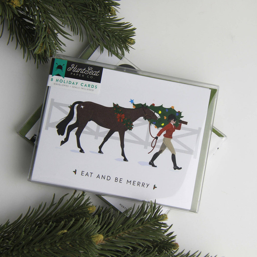 Eat + Be Merry English Equestrian Christmas Card: Box Set of 8