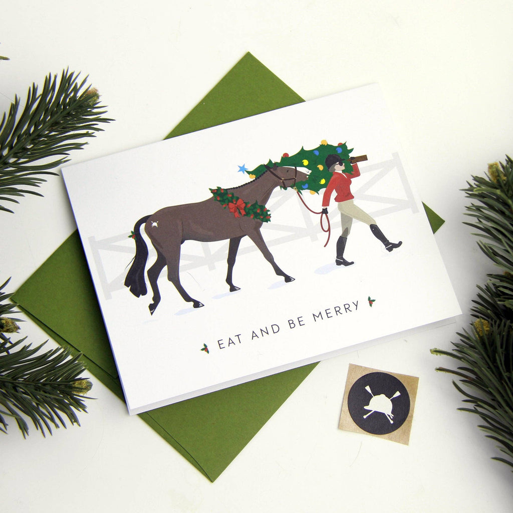 Eat + Be Merry English Equestrian Christmas Card: Box Set of 8